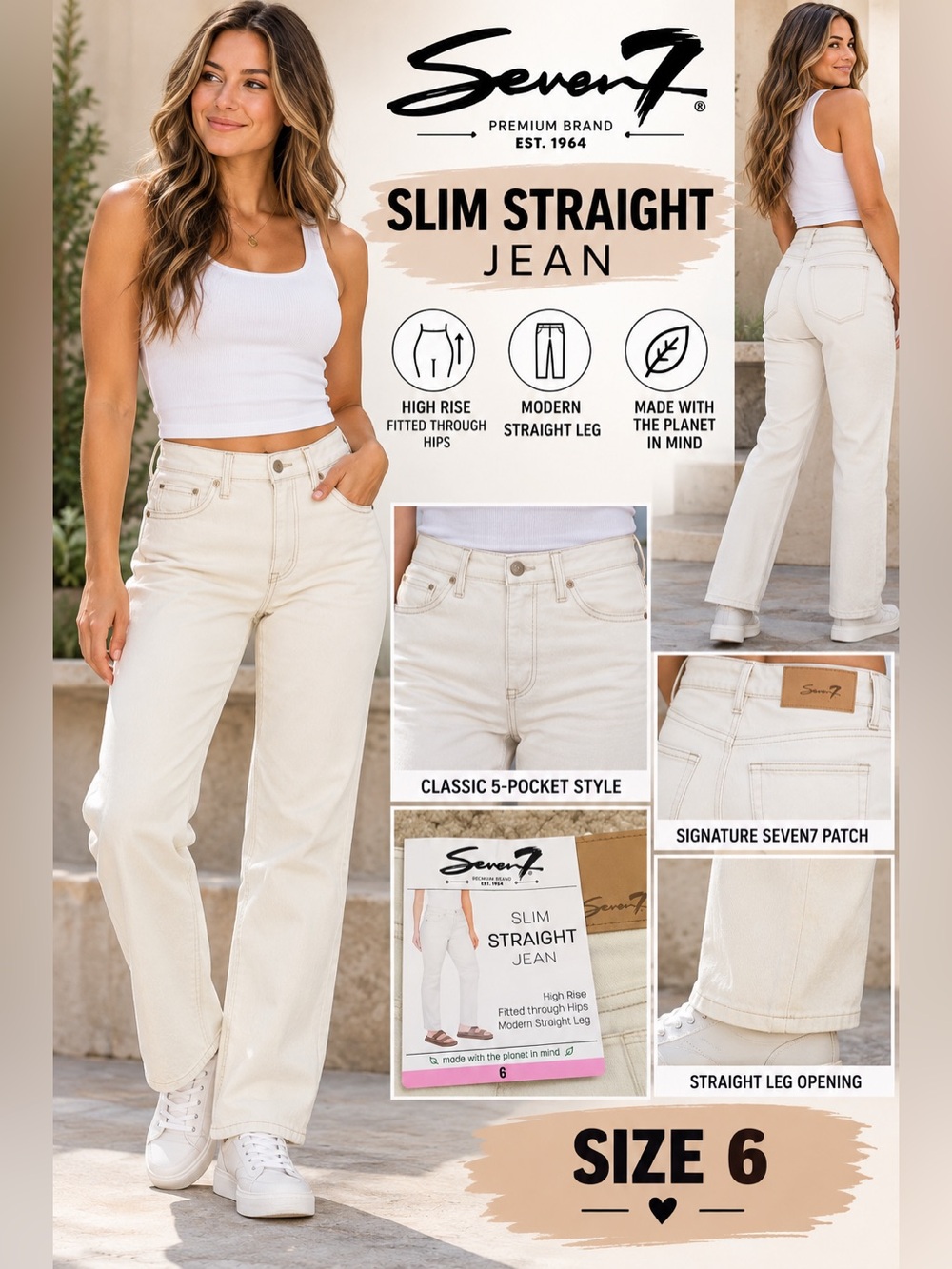 Seven7 Slim Straight High-Rise Jeans — Cream